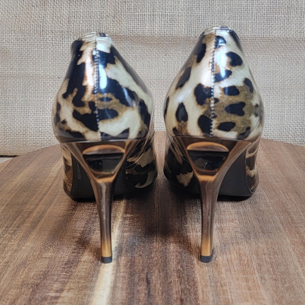 J. Renee Leda Heels Leopard Print Patent Leather Peep Toe Stiletto Size 8 M - Picture 6 of 11